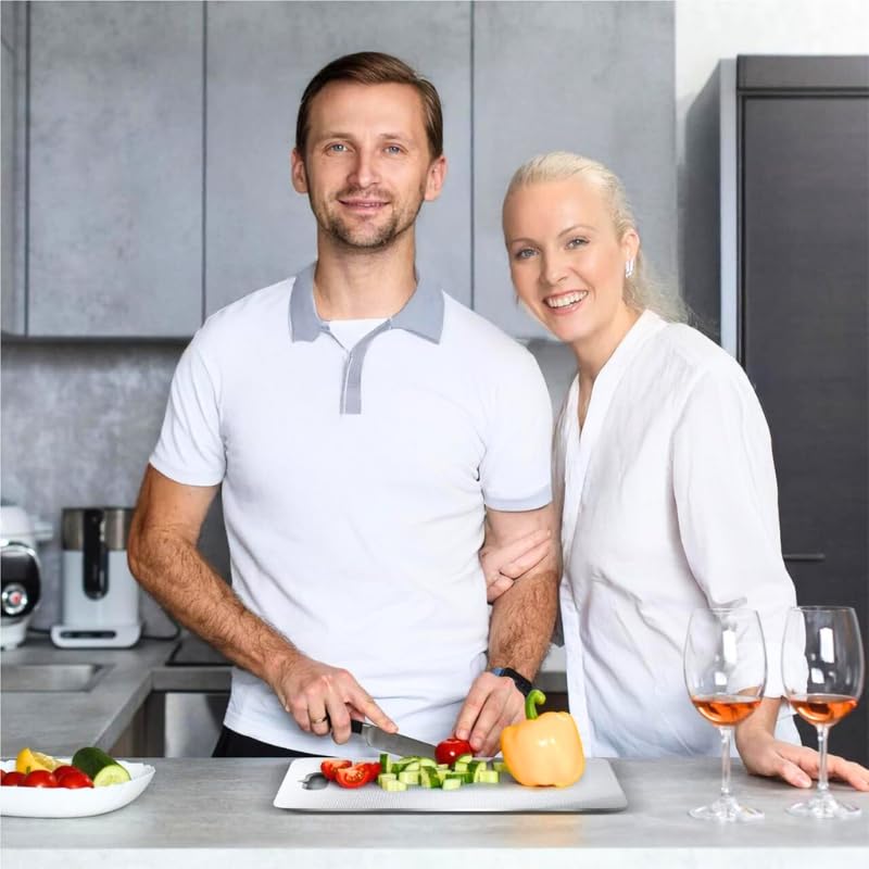 2-Pack 304 Stainless Steel Cutting Boards – Anti-Scratch, Durable & Hygienic Kitchen Boards for Meat, Vegetables, and Food Prep, Easy-to-Clean Surface - HAKKEN