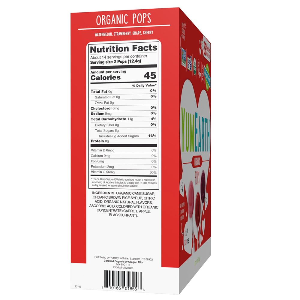 YumEarth Organic Pops Valentine Variety Pack - Fruity Lollipops - Gluten Free Snacks for Kids - Allergy Friendly, Non-GMO, No Artificial Flavors or Dyes - Assorted Flavors, 6.11 oz (Pack of 28)