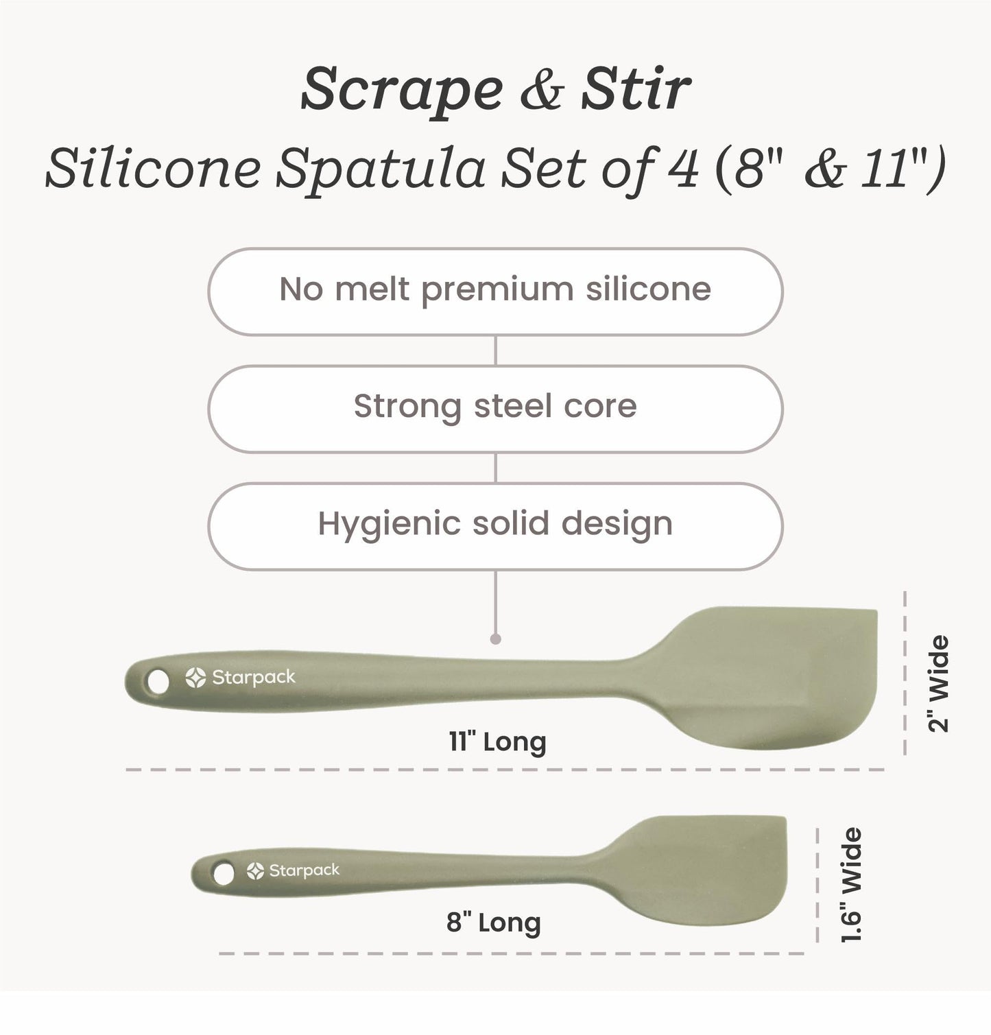 StarPack 'Scrape & Stir' Silicone Spatula Set (4 Pcs) - Heat Resistant Spatula Set 600°F - Food Grade Kitchen Spatulas - Nonstick Silicone Baking & Cooking Spatula - Rubber Spatula Set for Kitchen Use
