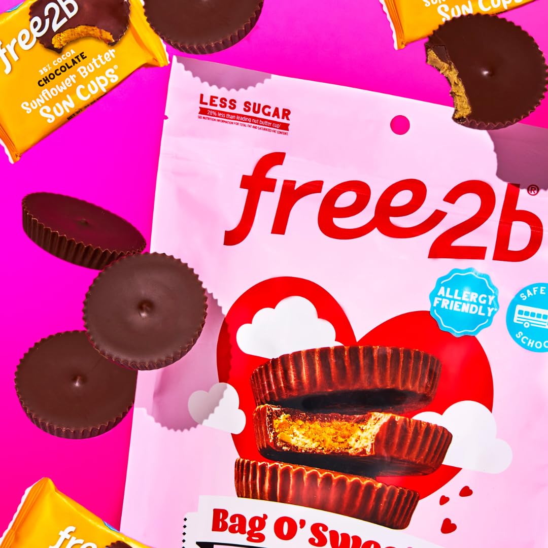 Free2b Bag O' Sweets Valentine's Day Sunflower Butter Sun Cups, Safe for Schools and Allergy Friendly - Gluten-Free, Dairy-Free, Nut-Free, and Soy-Free - Chocolate, 1-Cup Packages (Bag of 20)