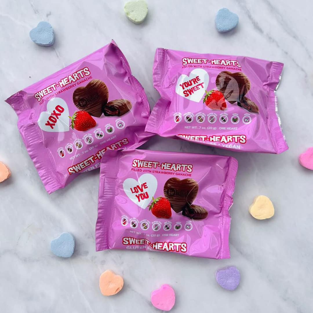 Strawberry Ganache Filled Chocolate Sweethearts (4 Pieces) | Allergy Friendly Valentine's Day Chocolates | Vegan | Dairy Free, Nut Free, Peanut Free, Soy Free, Gluten Free | No Whey! Foods