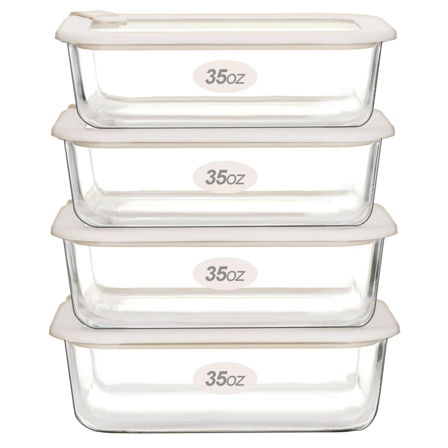 Urban Green Glass Food Storage Containers with Glass Lids, Microwave Safe Glass Food Container Set, Airtight Glass Food Container Set, LeakProof, 100% Plastic Free, White Color, 4pack