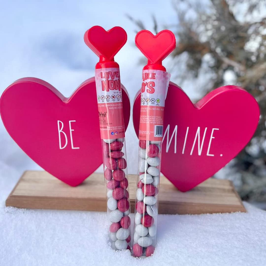 Loveable NoNo's (2 Pack) Candy Coated Chocolate Bits | Natural Valentine's Day Chocolate | Nut Free & Allergen Friendly | Plant Based, Dairy Free, Nut Free, Gluten Free, All Natural | No Whey Foods