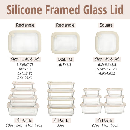 Urban Green Glass Food Storage Containers with Glass Lids, Microwave Safe Glass Food Container Set, Airtight Glass Food Container Set, LeakProof, 100% Plastic Free, White Color, 4pack