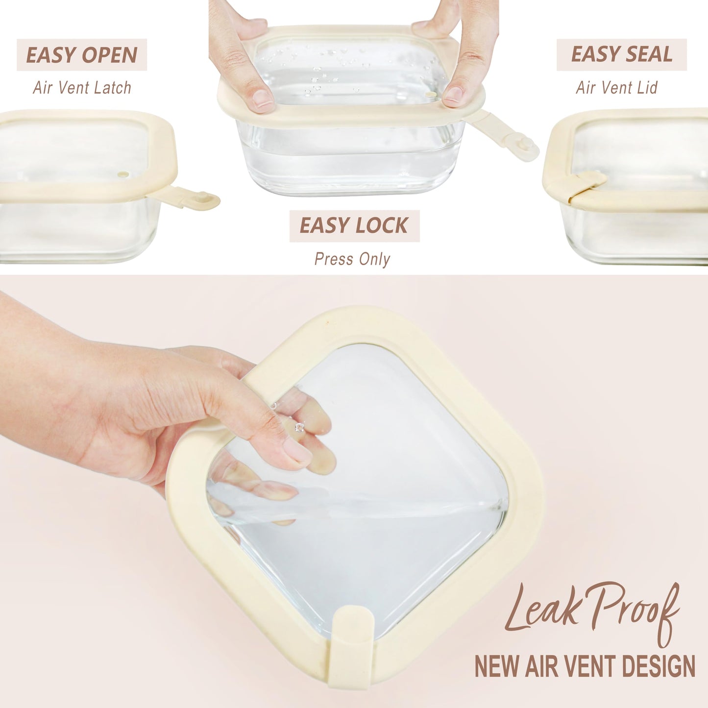 Urban Green Glass Food Storage Containers with Glass Lids, Microwave Safe Glass Food Container Set, Airtight Glass Food Container Set, LeakProof, 100% Plastic Free, White Color, 4pack