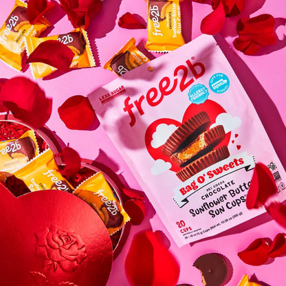 Free2b Bag O' Sweets Valentine's Day Sunflower Butter Sun Cups, Safe for Schools and Allergy Friendly - Gluten-Free, Dairy-Free, Nut-Free, and Soy-Free - Chocolate, 1-Cup Packages (Bag of 20)