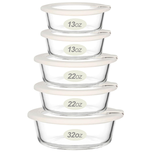 Urban Green Glass Food Storage Containers with Glass Lids, Microwave Safe Glass Food Container Set, Aitight Glass Meal Prep Container Set, LeakProof, 100% Plastic Free, 5 Pack