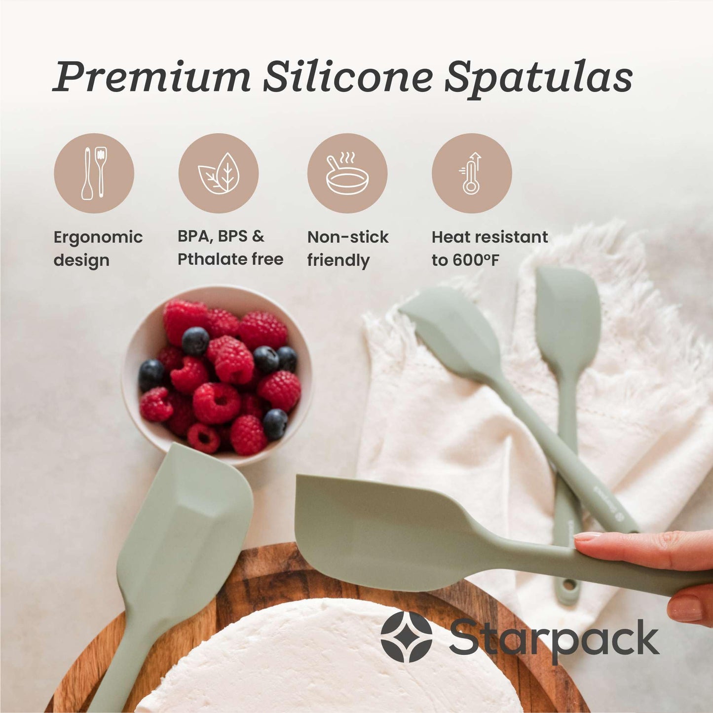 StarPack 'Scrape & Stir' Silicone Spatula Set (4 Pcs) - Heat Resistant Spatula Set 600°F - Food Grade Kitchen Spatulas - Nonstick Silicone Baking & Cooking Spatula - Rubber Spatula Set for Kitchen Use