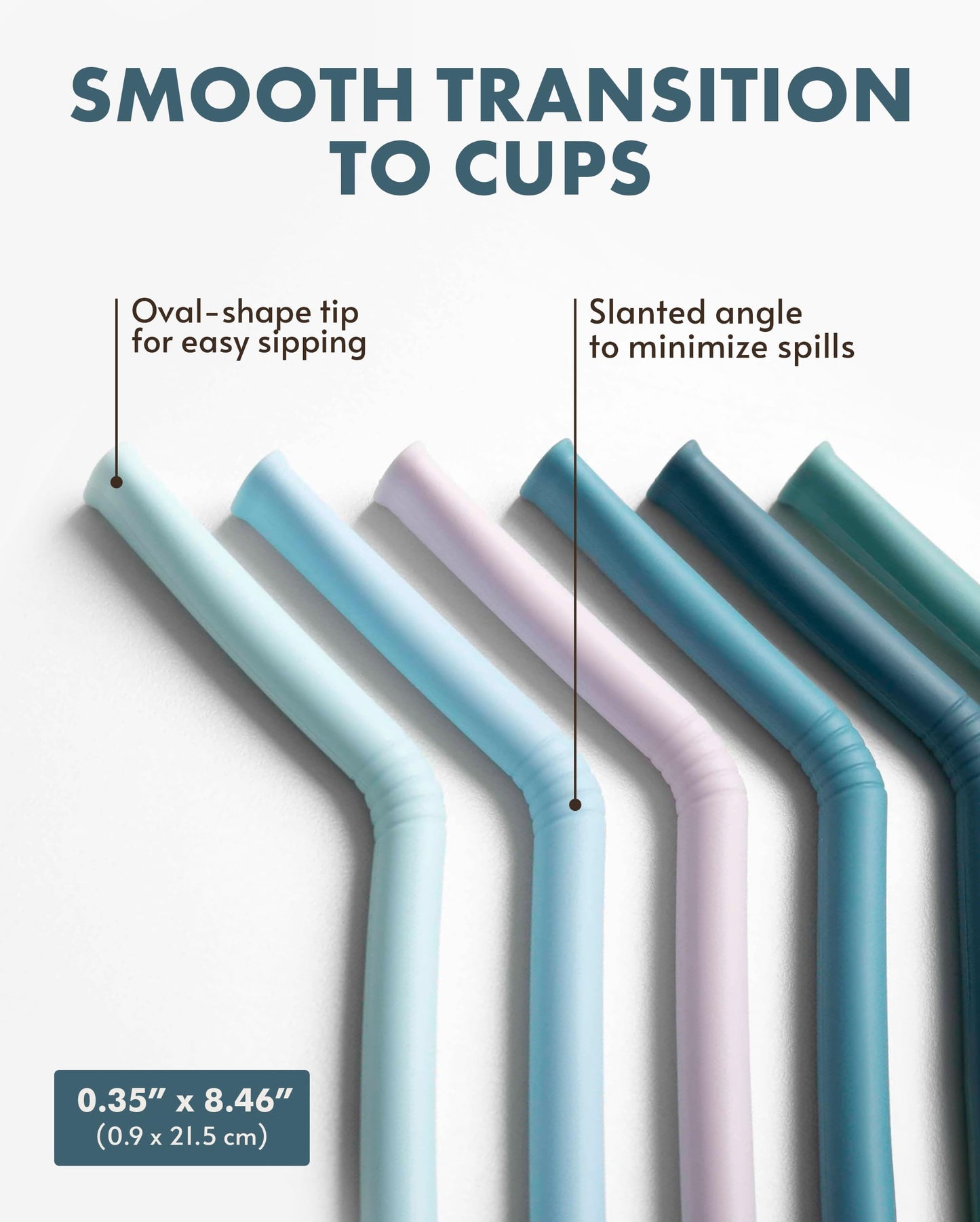 Nightingale Reusable Silicone Straws - Bendy Drinking Straw with Cleaning Brush - Collapsible and Bendable Travel Straw for Kids - Tumbler Straw, Food-Safe - Set of 6 - Marine