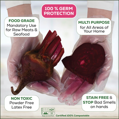 HOLY SCRAP! 100% Compostable Gloves MEDIUM - 100 Pack - Disposable Powder and Latex Free Gloves for Food Preparation, Cooking, Cleaning, Non-Toxic, Eco Friendly - BPI Certified, OK Compost Home