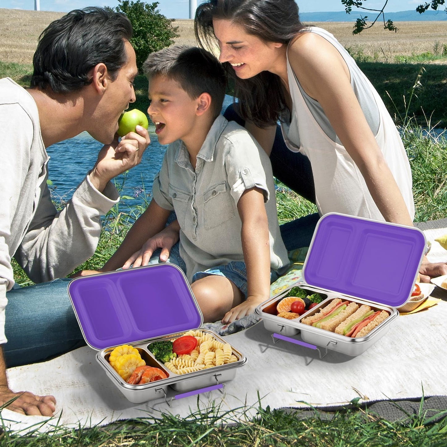 AOHEA Stainless Steel Lunch Box for Kids, Leak Proof Bento Lunch Box BPA Free 304 Stainless Steel Bento Box Stainless Bento Box with Containers for School and Office(Purple)