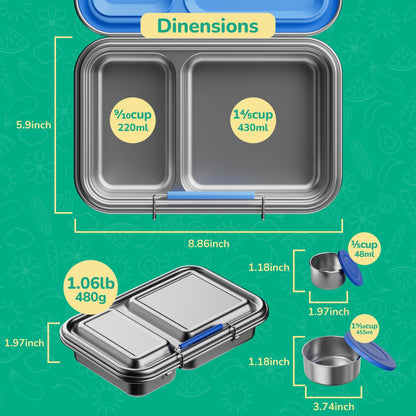 AOHEA Stainless Steel Lunch Box for Kids, Leak Proof Bento Lunch Box BPA Free 304 Stainless Steel Bento Box Stainless Bento Box with Containers for School and Office(Pink)