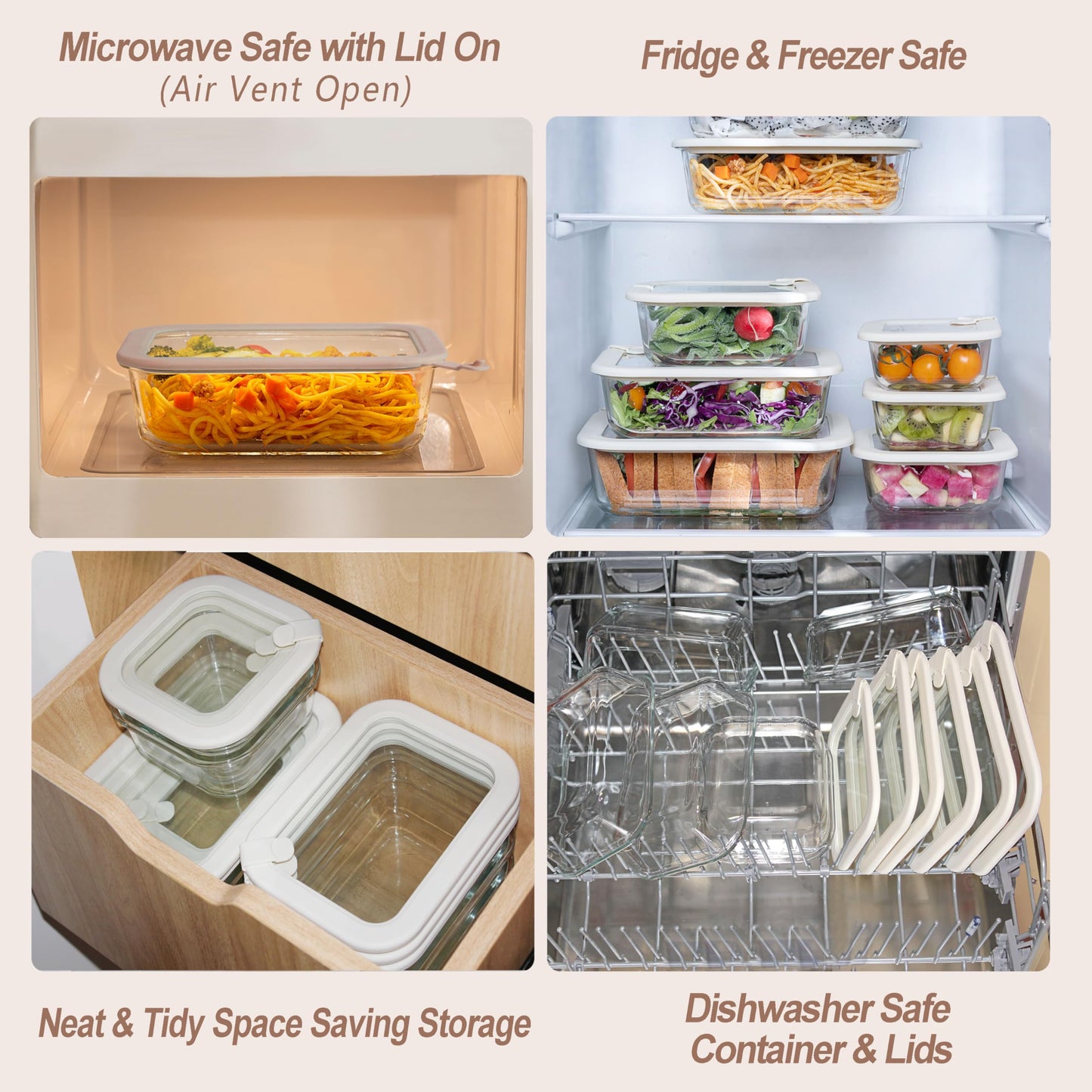 Urban Green Glass Food Storage Containers with Glass Lids, Microwave Safe Glass Food Container Set, Aitight Glass Meal Prep Container Set, LeakProof, 100% Plastic Free, 4 Pack