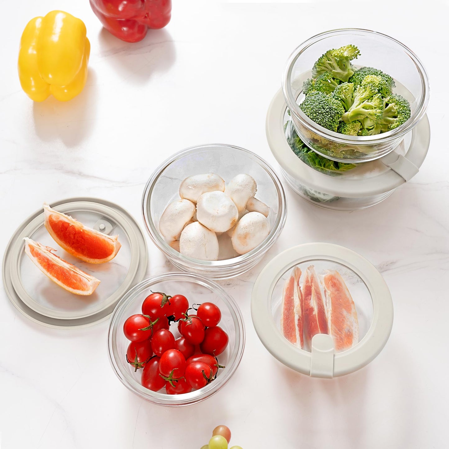 Urban Green Glass Food Storage Containers with Glass Lids, Microwave Safe Glass Food Container Set, Aitight Glass Meal Prep Container Set, LeakProof, 100% Plastic Free, 5 Pack