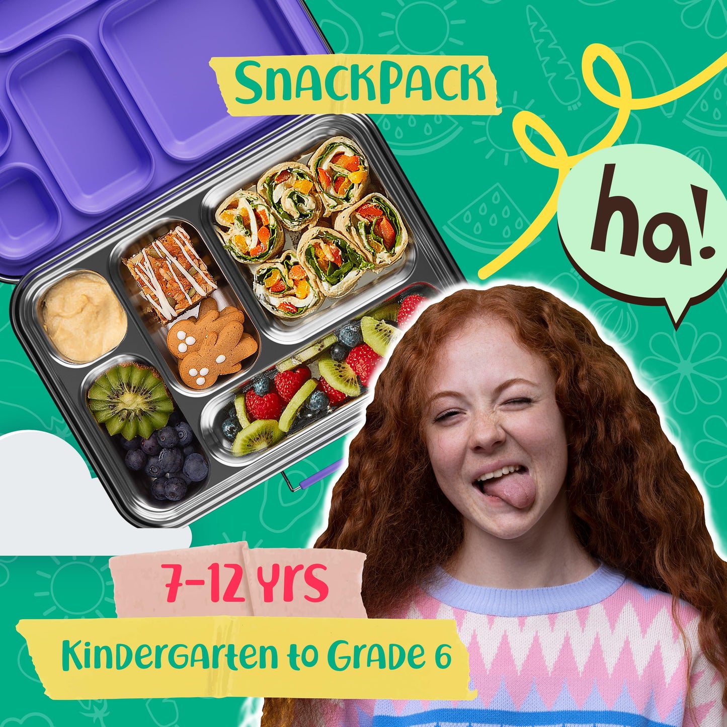 AOHEA Stainless Steel Bento Box Kids, Kids Metal Bento Lunch Box BPA Free Lunch Box Containers 304 Stainless Steel Bento Box for School and Office(Purple)