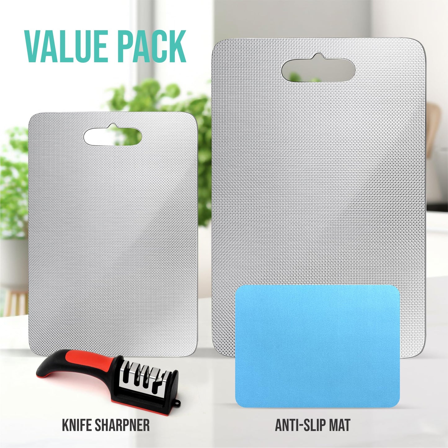 2-Pack 304 Stainless Steel Cutting Boards – Anti-Scratch, Durable & Hygienic Kitchen Boards for Meat, Vegetables, and Food Prep, Easy-to-Clean Surface - HAKKEN