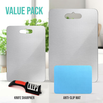 2-Pack 304 Stainless Steel Cutting Boards – Anti-Scratch, Durable & Hygienic Kitchen Boards for Meat, Vegetables, and Food Prep, Easy-to-Clean Surface - HAKKEN