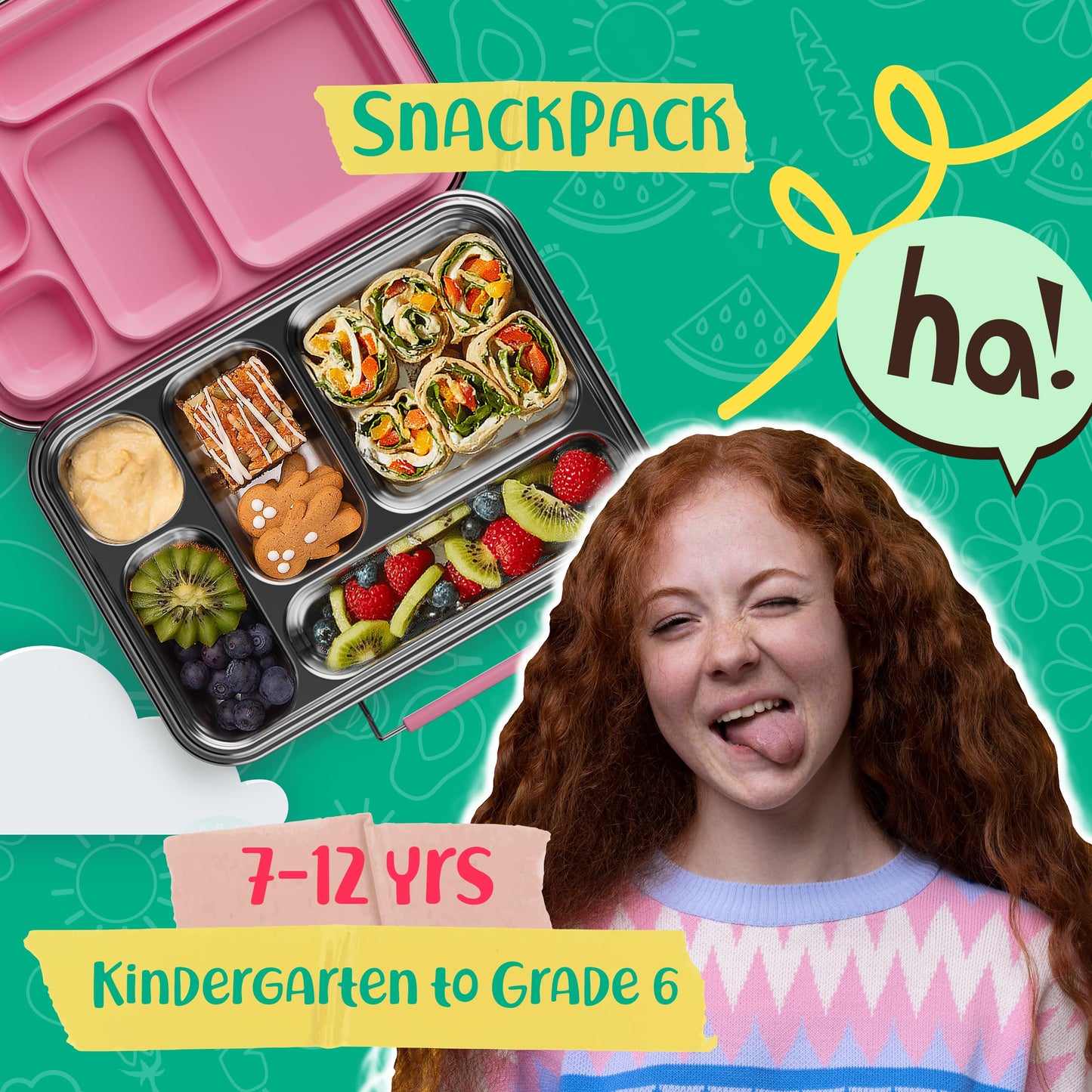 AOHEA Stainless Steel Bento Box Kids, Kids Metal Bento Lunch Box BPA Free Lunch Box Containers 304 Stainless Steel Bento Box for School and Office(Pink)